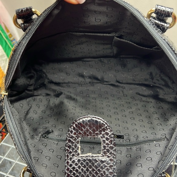 Bloomingdale’s Black Snakeskin Satchel Zip Top & Flap Shoulder Bag - Picture 8 of 8